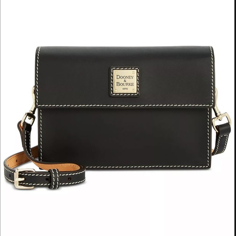Dooney & Bourke Beacon Small Flapper Black Leather Crossbody Bag NWOT